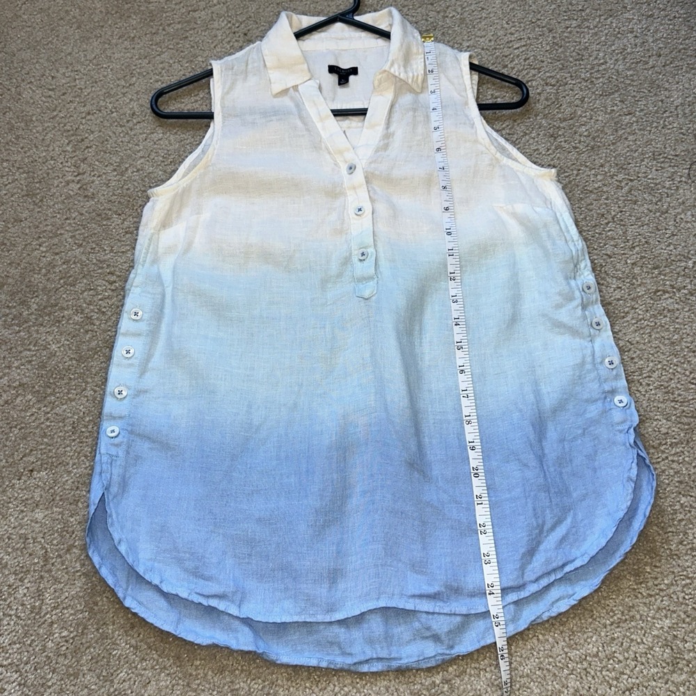 Talbots Sleeveless Linen Popover Top Blue White Ombre Side Button Tunic - Picture 8 of 8